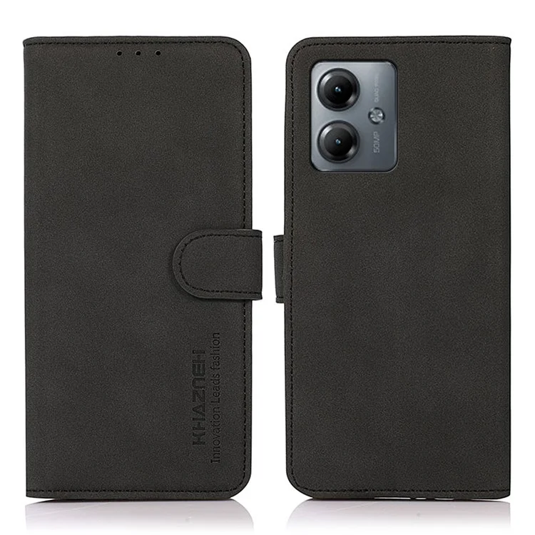 KHAZNEH For Motorola Moto G14 4G Wallet Stand Phone Cover Textured PU Leather Smartphone Case - Black