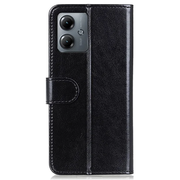 Para Motorola Moto G14 4G Capa de Telefone Shell Textura de Cavalo Louco Couro PU Capa de Telefone Carteira Suporte - Preto