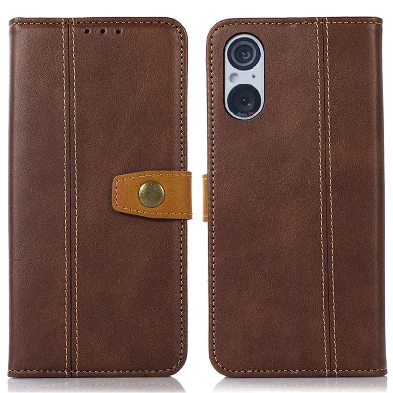 For Sony Xperia 5 V Calf Texture PU Leather Protective Phone Case Wallet Stand Smartphone Cover - Coffee