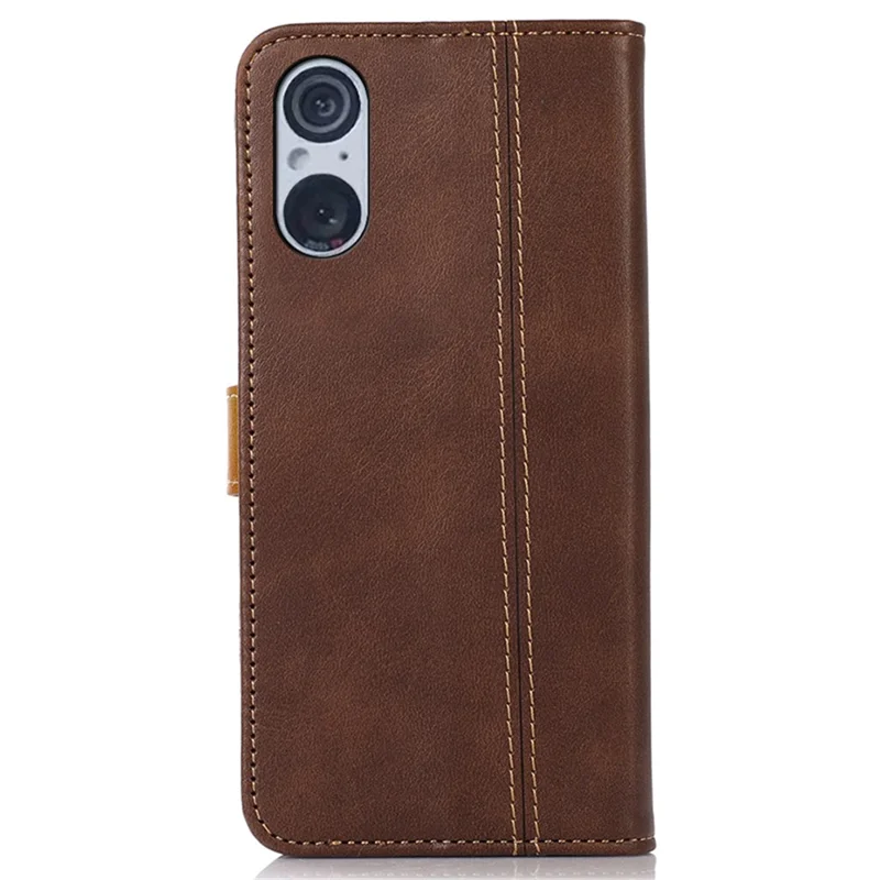 For Sony Xperia 5 V Calf Texture PU Leather Protective Phone Case Wallet Stand Smartphone Cover - Coffee