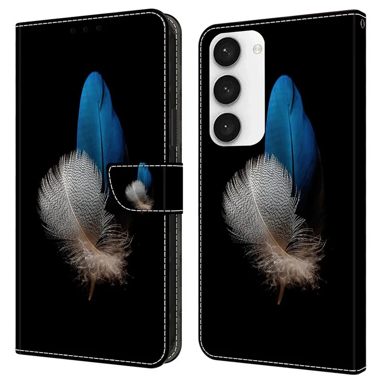 Pour Samsung Galaxy S23 FE Wallet Leather Phone Case 3D Pattern Printing Phone Stand Cover - Two Feathers