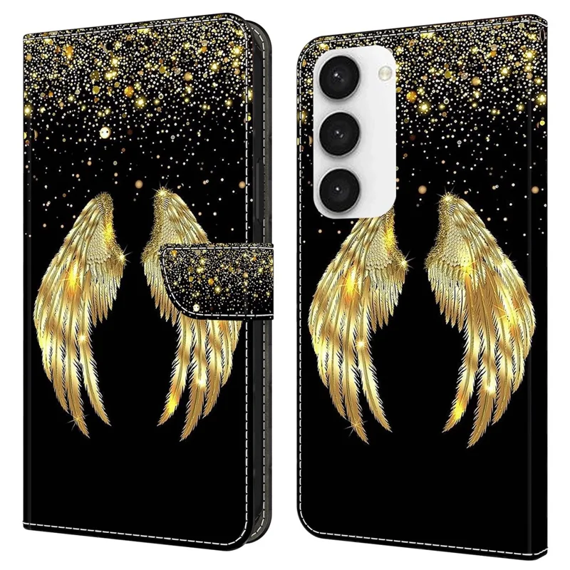 For Samsung Galaxy S23 FE Wallet Leather Phone Case 3D Pattern Printing Phone Stand Cover - Gold Wing
