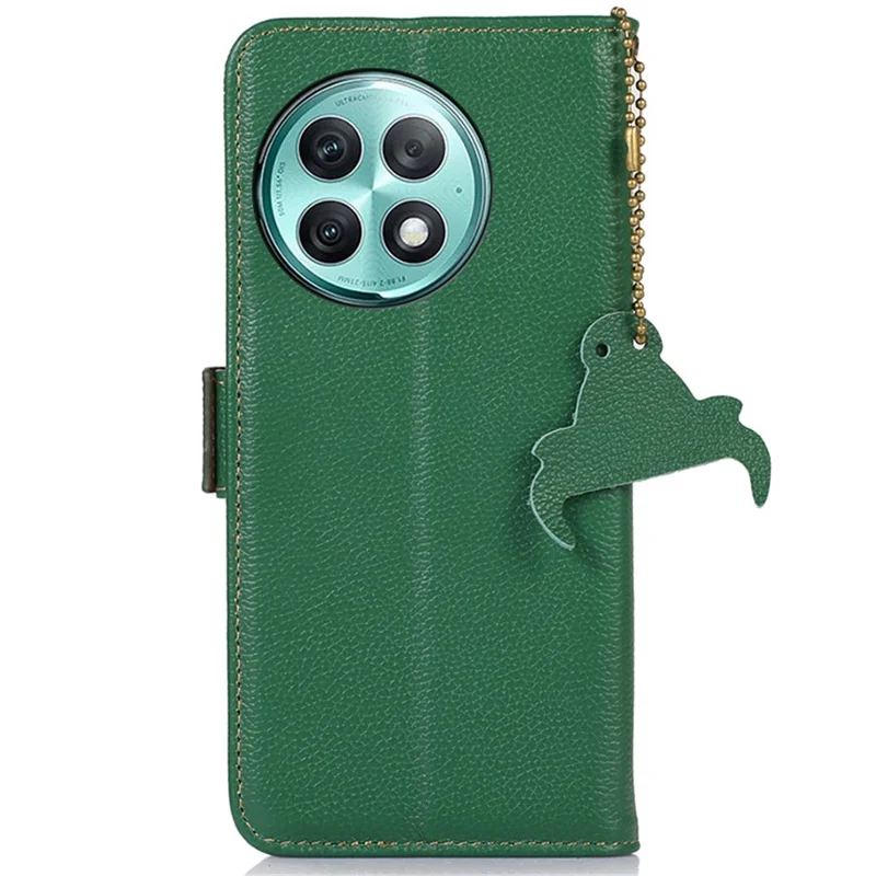 For OnePlus Ace 2 Pro 5G RFID Blocking Wallet Phone Case Genuine Cow Leather Litchi Texture Stand Cover - Green