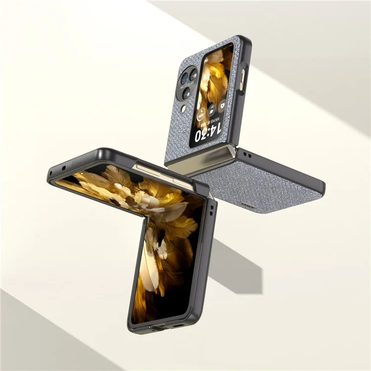 ABEEL Для Oppo Find N3 Flip 5G Обложка для телефона из ПУ-кожи + жесткий ПК-корпус с текстурой из страз - серая 