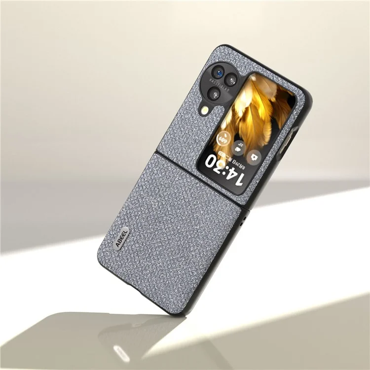 ABEEL Для Oppo Find N3 Flip 5G Обложка для телефона из ПУ-кожи + жесткий ПК-корпус с текстурой из страз - серая 
