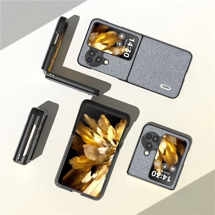 ABEEL Для Oppo Find N3 Flip 5G Обложка для телефона из ПУ-кожи + жесткий ПК-корпус с текстурой из страз - серая 