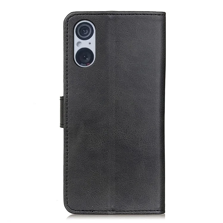 For Sony Xperia 5 V Leather Phone Case Scratch Resistant Cowhide Texture Wallet Stand Cover - Black