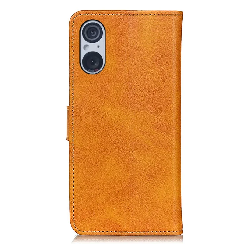 For Sony Xperia 5 V Leather Phone Case Scratch Resistant Cowhide Texture Wallet Stand Cover - Brown