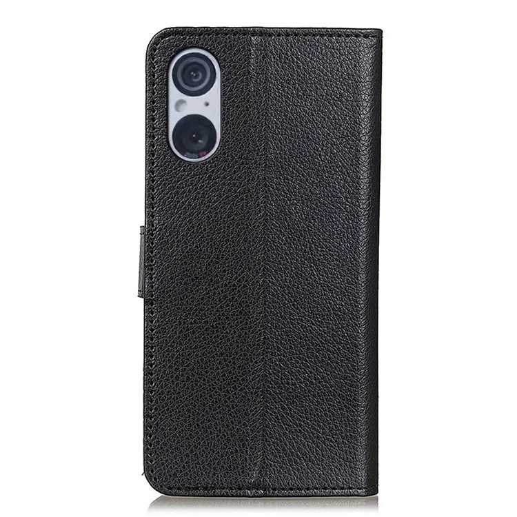 For Sony Xperia 5 V Litchi Texture Wallet PU Leather Case Folding Stand Phone Cover - Black