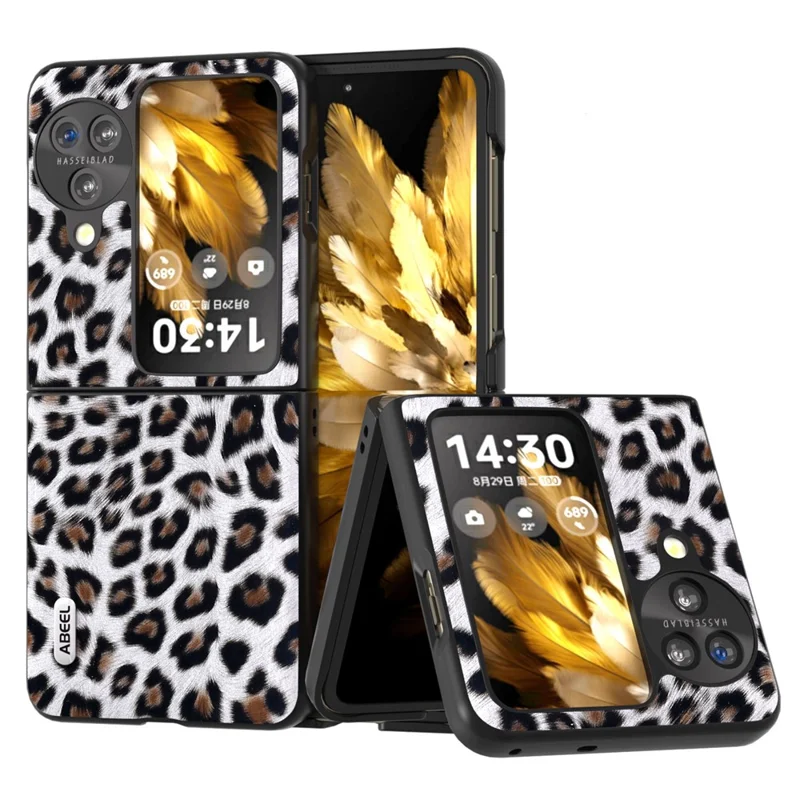 ABEEL Custodia per Oppo Find N3 Flip 5G con Motivo Leopardato, Cover Antiurto in PU Leather+PC - Argento