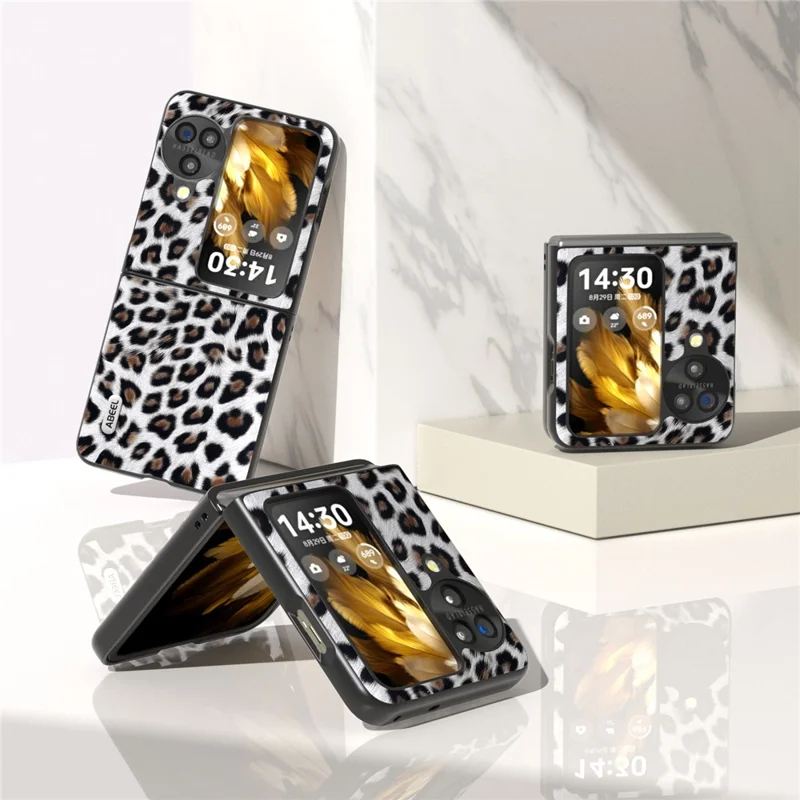 ABEEL Custodia per Oppo Find N3 Flip 5G con Motivo Leopardato, Cover Antiurto in PU Leather+PC - Argento