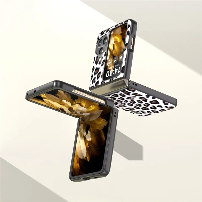 ABEEL Custodia per Oppo Find N3 Flip 5G con Motivo Leopardato, Cover Antiurto in PU Leather+PC - Argento