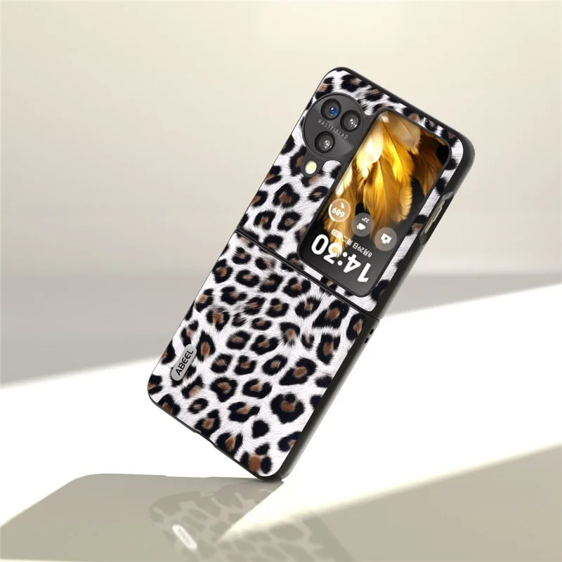 ABEEL Custodia per Oppo Find N3 Flip 5G con Motivo Leopardato, Cover Antiurto in PU Leather+PC - Argento