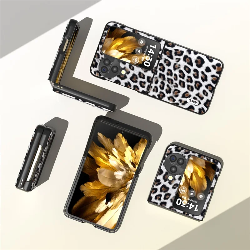 ABEEL Custodia per Oppo Find N3 Flip 5G con Motivo Leopardato, Cover Antiurto in PU Leather+PC - Argento