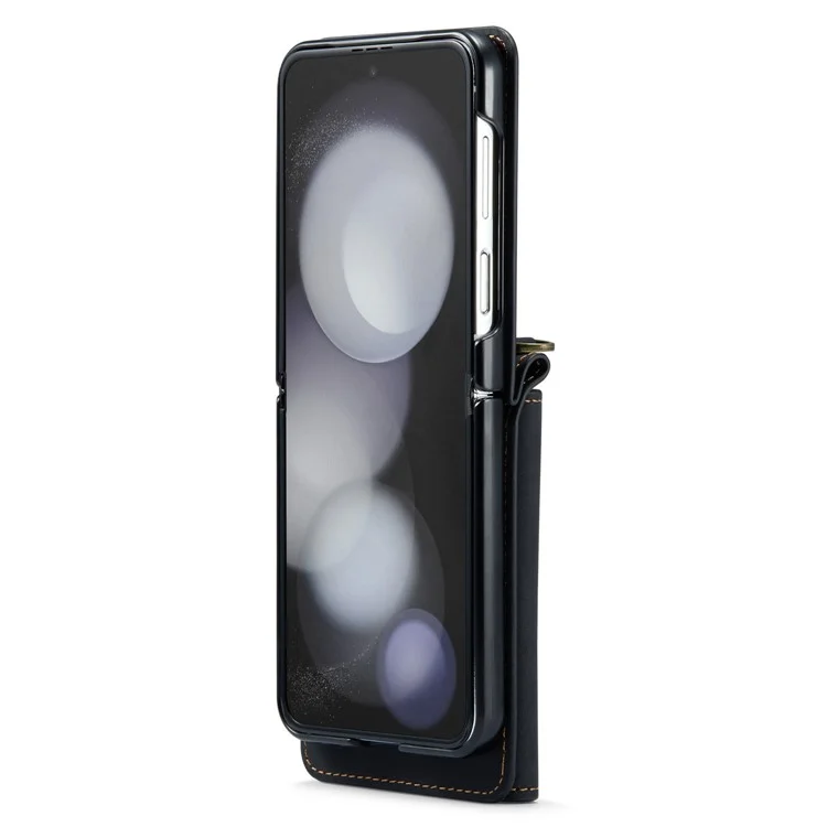 DG.MING M2 Series pour Samsung Galaxy Z Flip5 5G Étui en cuir enduit +PC Coque de téléphone Support magnétique Support de carte - Noir