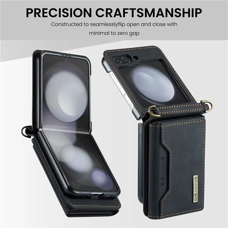DG.MING M2 Series pour Samsung Galaxy Z Flip5 5G Étui en cuir enduit +PC Coque de téléphone Support magnétique Support de carte - Noir