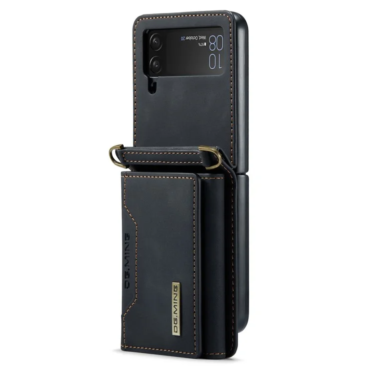 DG.MING M2 Série pour Samsung Galaxy Z Flip3 5G Étui portefeuille détachable 2 en 1 en cuir + PC avec support magnétique - Noir