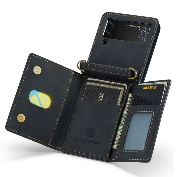 DG.MING M2 Série pour Samsung Galaxy Z Flip3 5G Étui portefeuille détachable 2 en 1 en cuir + PC avec support magnétique - Noir