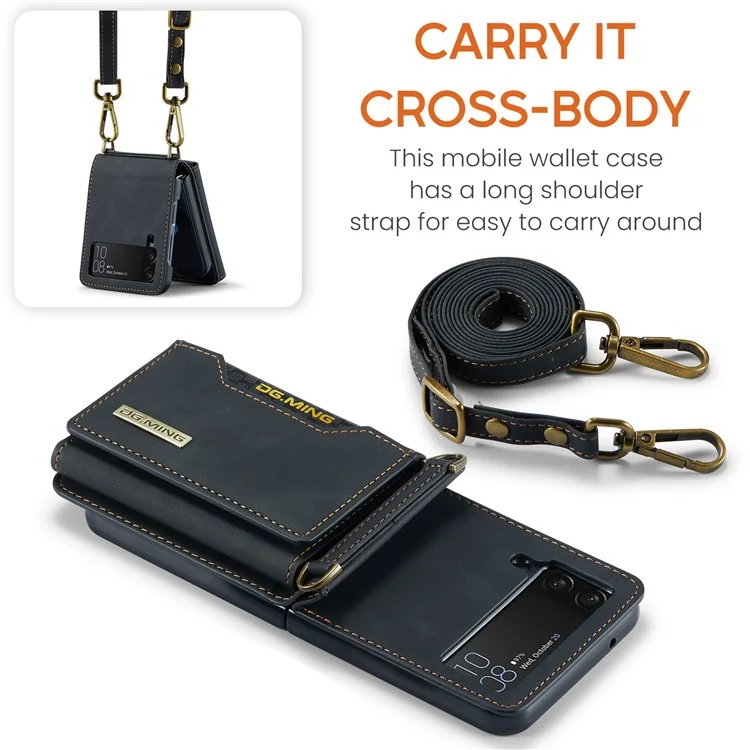 DG.MING M2 Série pour Samsung Galaxy Z Flip3 5G Étui portefeuille détachable 2 en 1 en cuir + PC avec support magnétique - Noir