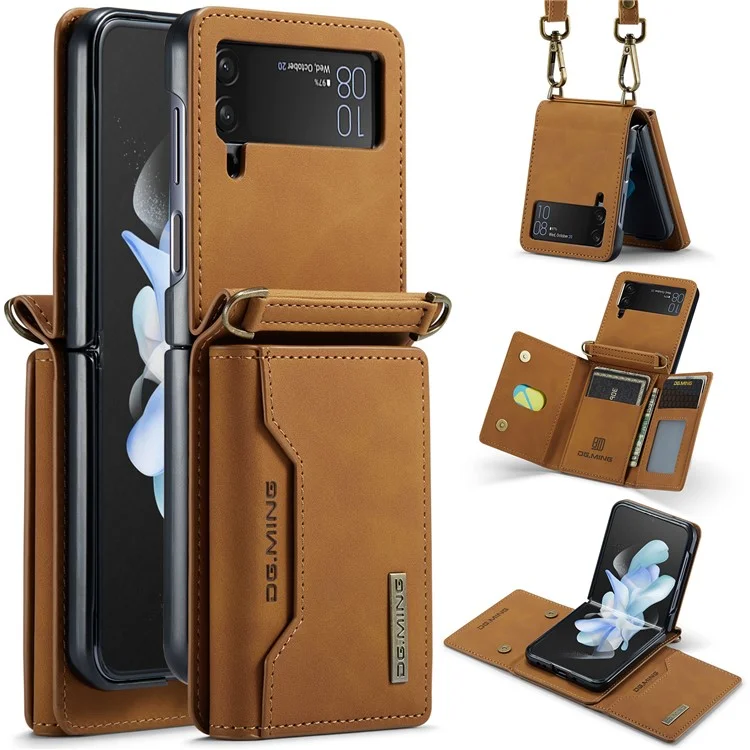 Étui portefeuille 2 en 1 amovible en cuir + PC avec support magnétique pour Samsung Galaxy Z Flip3 5G - Marron
