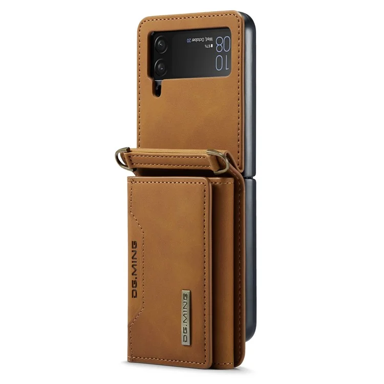 Étui portefeuille 2 en 1 amovible en cuir + PC avec support magnétique pour Samsung Galaxy Z Flip3 5G - Marron