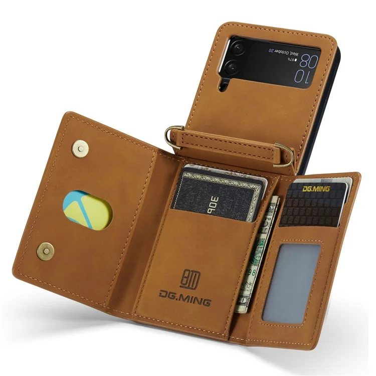 Étui portefeuille 2 en 1 amovible en cuir + PC avec support magnétique pour Samsung Galaxy Z Flip3 5G - Marron
