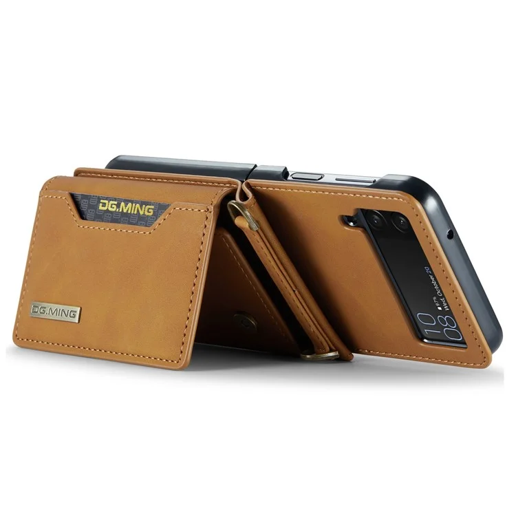 Étui portefeuille 2 en 1 amovible en cuir + PC avec support magnétique pour Samsung Galaxy Z Flip3 5G - Marron