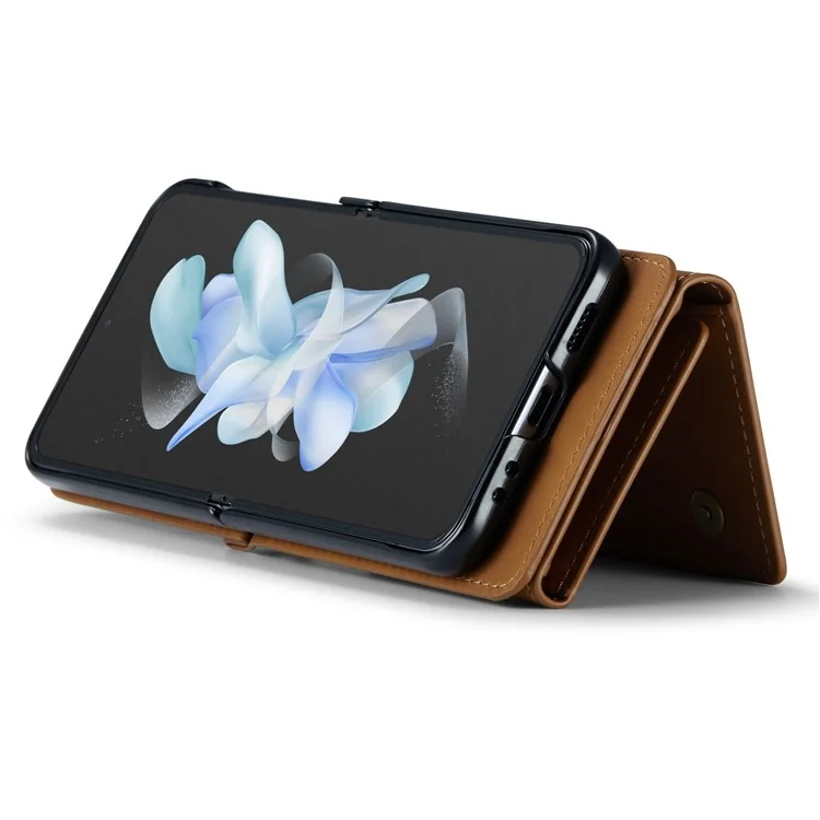 Étui portefeuille 2 en 1 amovible en cuir + PC avec support magnétique pour Samsung Galaxy Z Flip3 5G - Marron