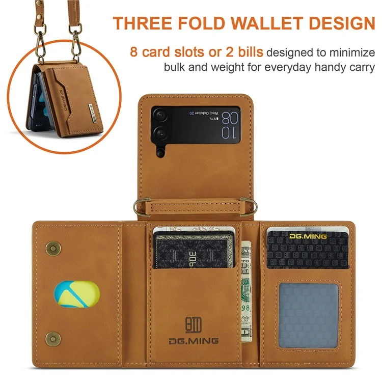 Étui portefeuille 2 en 1 amovible en cuir + PC avec support magnétique pour Samsung Galaxy Z Flip3 5G - Marron