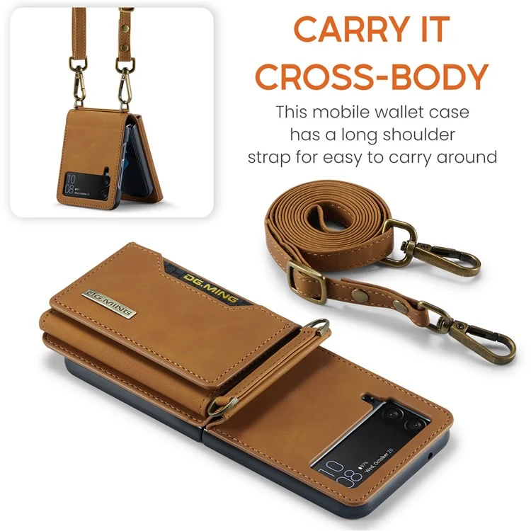 Étui portefeuille 2 en 1 amovible en cuir + PC avec support magnétique pour Samsung Galaxy Z Flip3 5G - Marron