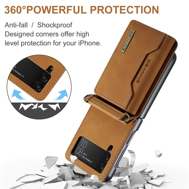 Étui portefeuille 2 en 1 amovible en cuir + PC avec support magnétique pour Samsung Galaxy Z Flip3 5G - Marron