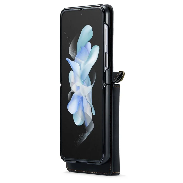 DG.MING M2 Series for Samsung Galaxy Z Flip4 5G Magnetic Leather+PC Phone Case Kickstand Wallet Cover with Shoulder Strap - Black