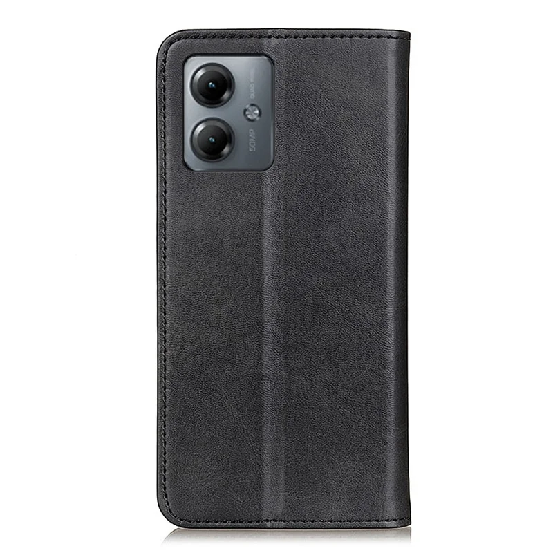 Per Motorola Moto G14 4G Anti-drop Phone Case Cowhide Texture Split Leather Wallet Stand Shell - Black