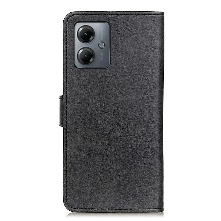 For Motorola Moto G14 4G Shockproof Leather Phone Case Cowhide Texture Wallet Stand Cover - Black