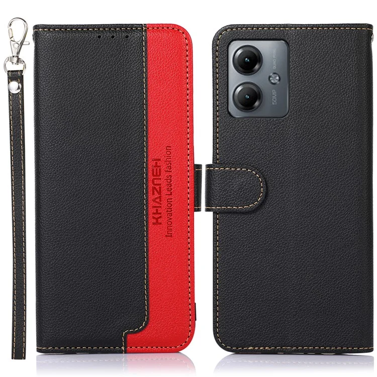 KHAZNEH For Motorola Moto G14 4G Litchi Texture Phone Shell RFID Blocking Wallet Stand Leather Cover - Black