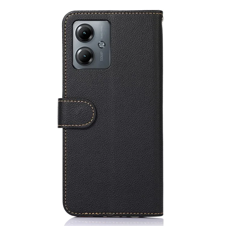 KHAZNEH For Motorola Moto G14 4G Litchi Texture Phone Shell RFID Blocking Wallet Stand Leather Cover - Black