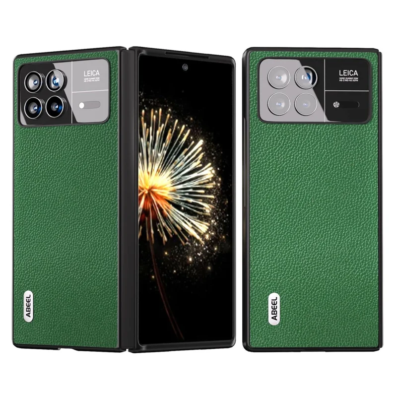 ABEEL For Xiaomi Mix Fold 3 5G Litchi Texture Protective Cover Genuine Cow Leather+PC Phone Case - Green