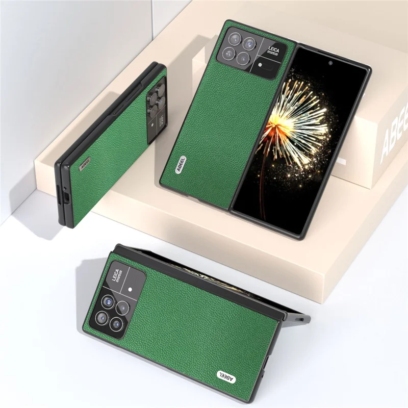 ABEEL For Xiaomi Mix Fold 3 5G Litchi Texture Protective Cover Genuine Cow Leather+PC Phone Case - Green