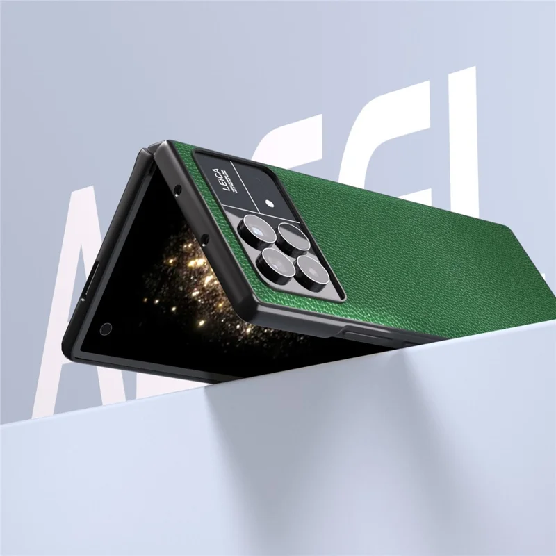 ABEEL For Xiaomi Mix Fold 3 5G Litchi Texture Protective Cover Genuine Cow Leather+PC Phone Case - Green