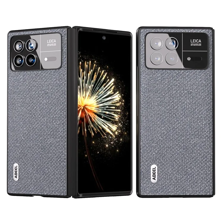 ABEEL Para Xiaomi Mix Fold 3 5G Caso PC Revestido de Couro PU com Textura de Rinestone Resistente a Choques - Cinza