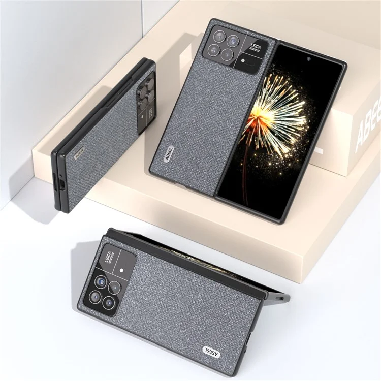 ABEEL Para Xiaomi Mix Fold 3 5G Caso PC Revestido de Couro PU com Textura de Rinestone Resistente a Choques - Cinza