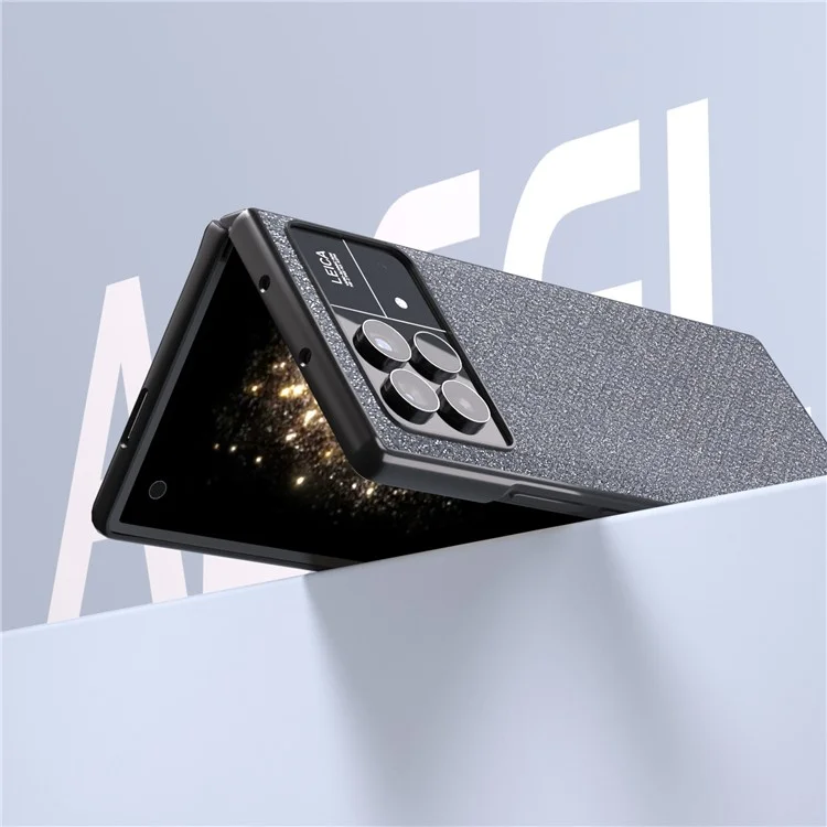 ABEEL Para Xiaomi Mix Fold 3 5G Caso PC Revestido de Couro PU com Textura de Rinestone Resistente a Choques - Cinza