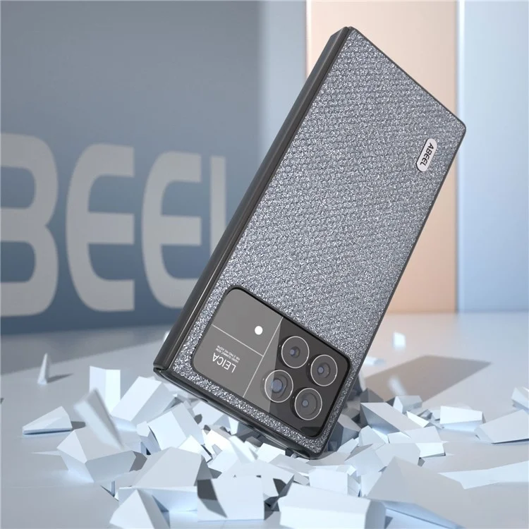 ABEEL Para Xiaomi Mix Fold 3 5G Caso PC Revestido de Couro PU com Textura de Rinestone Resistente a Choques - Cinza