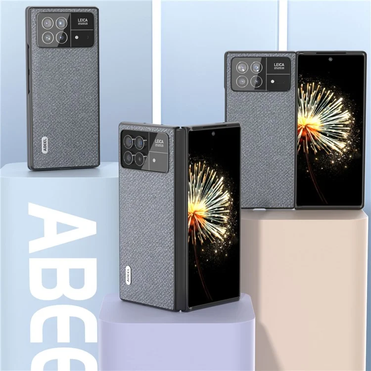 ABEEL Para Xiaomi Mix Fold 3 5G Caso PC Revestido de Couro PU com Textura de Rinestone Resistente a Choques - Cinza