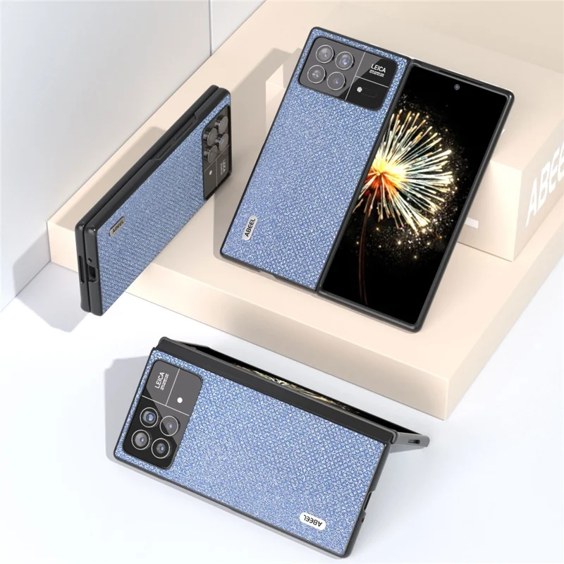 ABEEL For Xiaomi Mix Fold 3 5G Funda de PC con revestimiento de piel de ante y textura de diamantes de imitación, a prueba de golpes - Azul