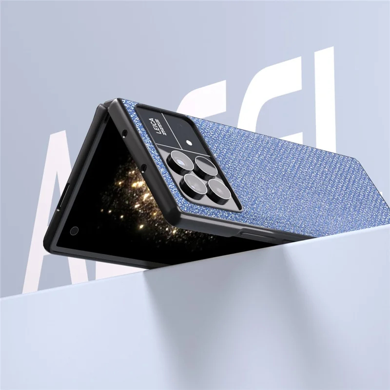 ABEEL For Xiaomi Mix Fold 3 5G Funda de PC con revestimiento de piel de ante y textura de diamantes de imitación, a prueba de golpes - Azul