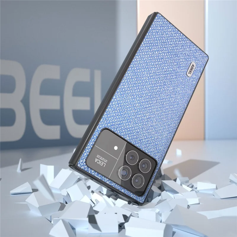 ABEEL For Xiaomi Mix Fold 3 5G Funda de PC con revestimiento de piel de ante y textura de diamantes de imitación, a prueba de golpes - Azul