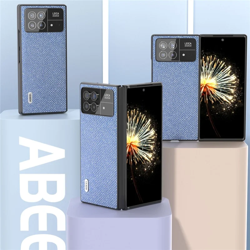 ABEEL For Xiaomi Mix Fold 3 5G Funda de PC con revestimiento de piel de ante y textura de diamantes de imitación, a prueba de golpes - Azul