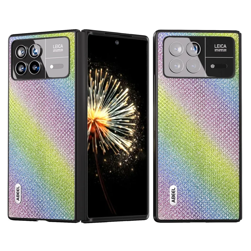 ABEEL Para Xiaomi Mix Fold 3 5G Capa de PC revestida de couro PU com textura de strass à prova de choque - Multicolorido