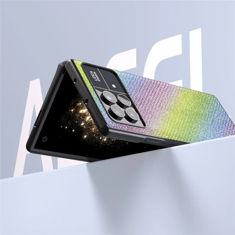 ABEEL Para Xiaomi Mix Fold 3 5G Capa de PC revestida de couro PU com textura de strass à prova de choque - Multicolorido